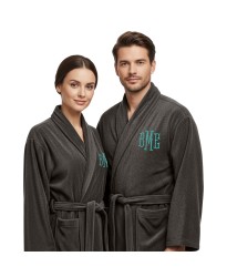 Personalised Fishtail Monogram Initials Bathrobe – Custom Embroidered 100% Cotton Terry Dressing Gown – Spa Quality Robe for Men and Women